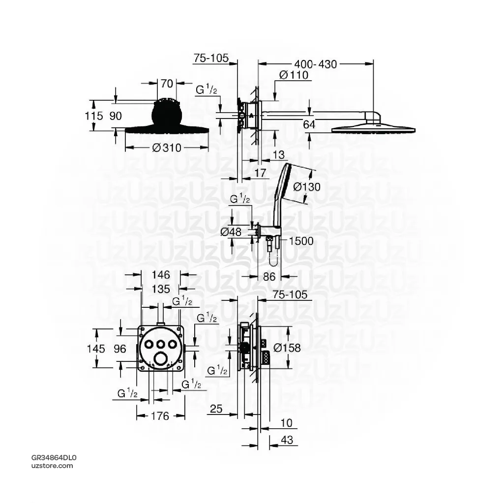Uzstore Shower system - concealed - with Rainshower SmartActive 310 Cube GR34864DL0-02.webp
