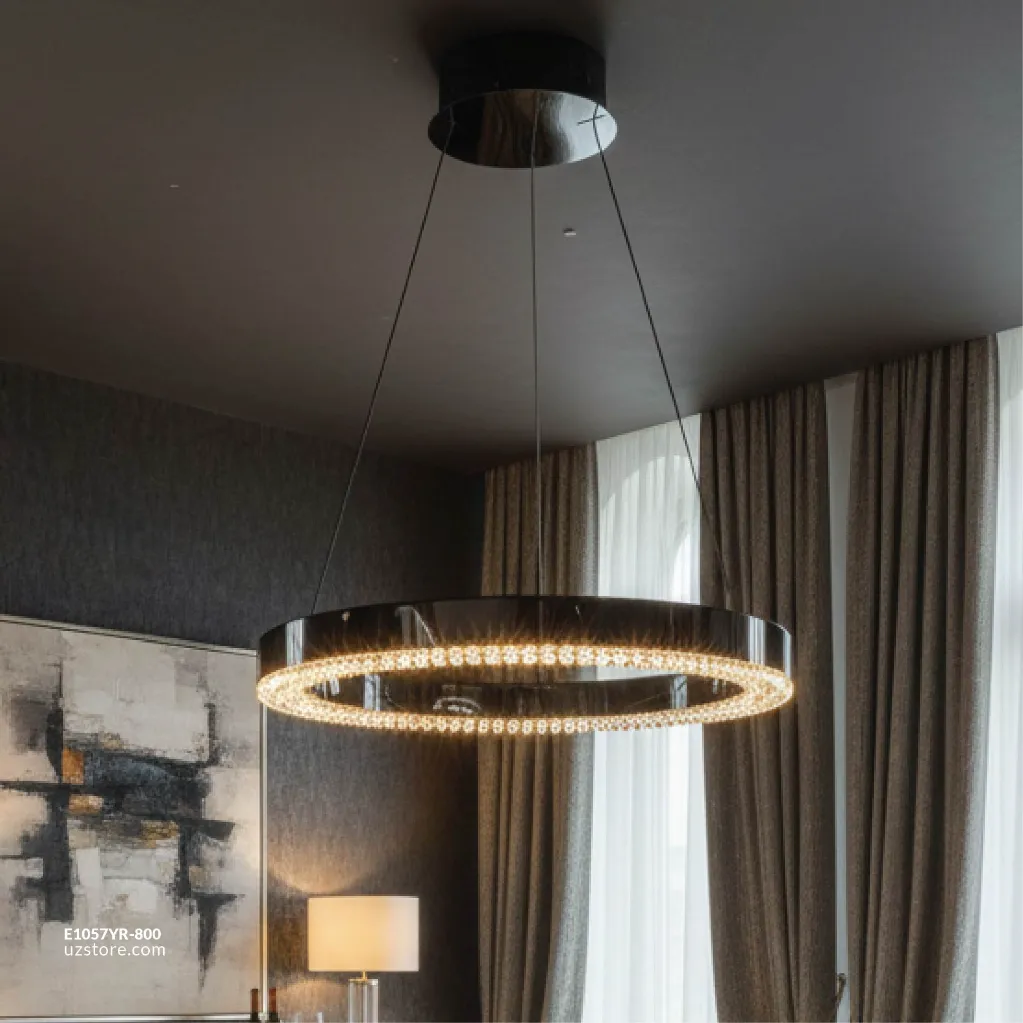 Uzstore OPTARA Pendant Light - Ø 800×H2500mm, 3000K, Stainless steel+Crystal, Mirror black D22830-800 E1057YR-800-04.webp