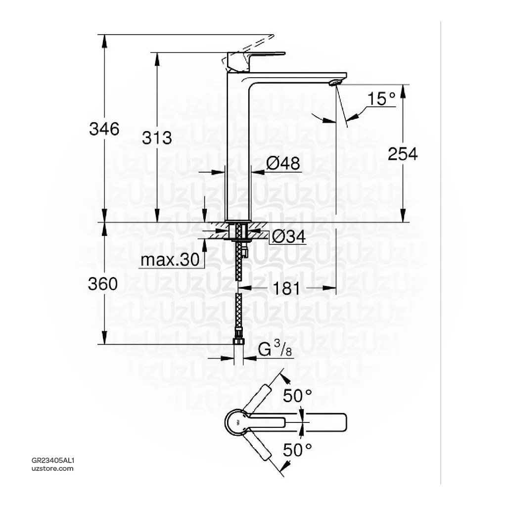 Uzstore GROHE Lineare Single-lever basin mixer Half inch  XL-Size , 23405AL1 , brushed hard graphite GR23405AL1-02.webp
