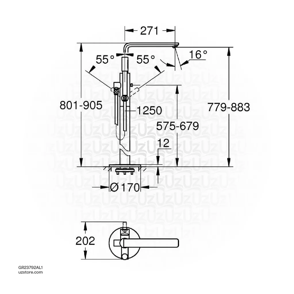 Uzstore  GROHE Lineare Single-lever bath mixer half inch , floor mounted , 23792AL1 , brushed hard graphite GR23792AL1-02.webp