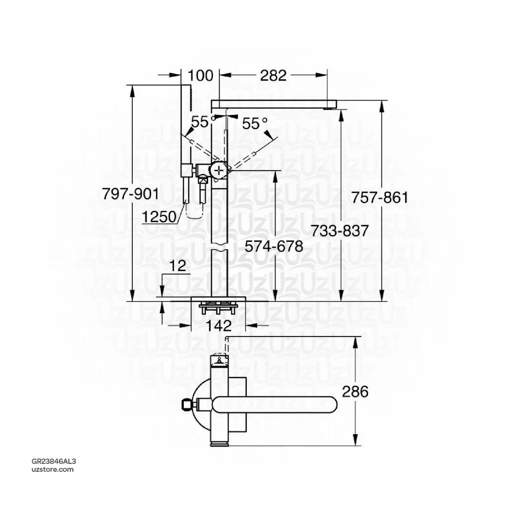 Uzstore  GROHE GROHE Plus Single-lever bath mixer Half Inch , floor mounted , 23846AL3 , brushed hard graphite GR23846AL3-02.webp
