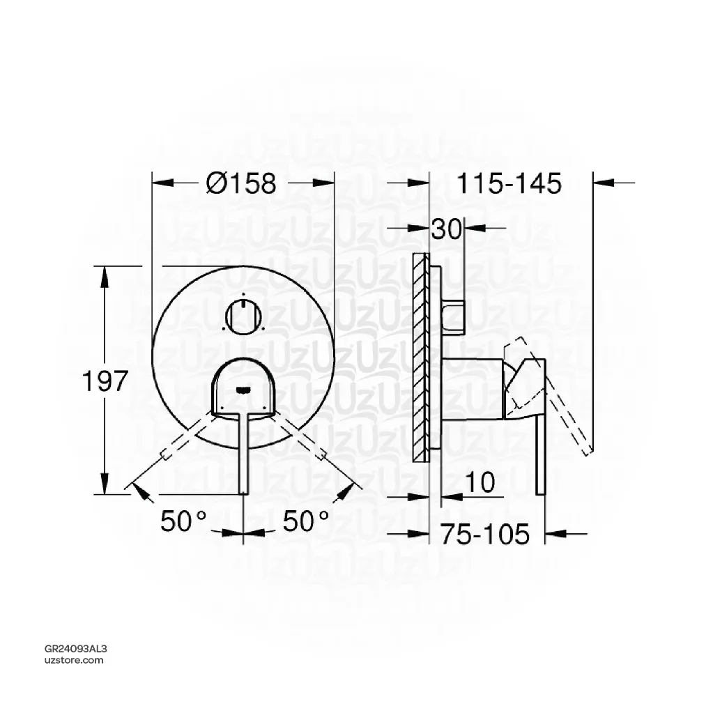 Uzstore GROHE GROHE Plus Single-lever mixer with 3-way diverter , 24093AL3 , brushed hard graphite GR24093AL3-02.webp