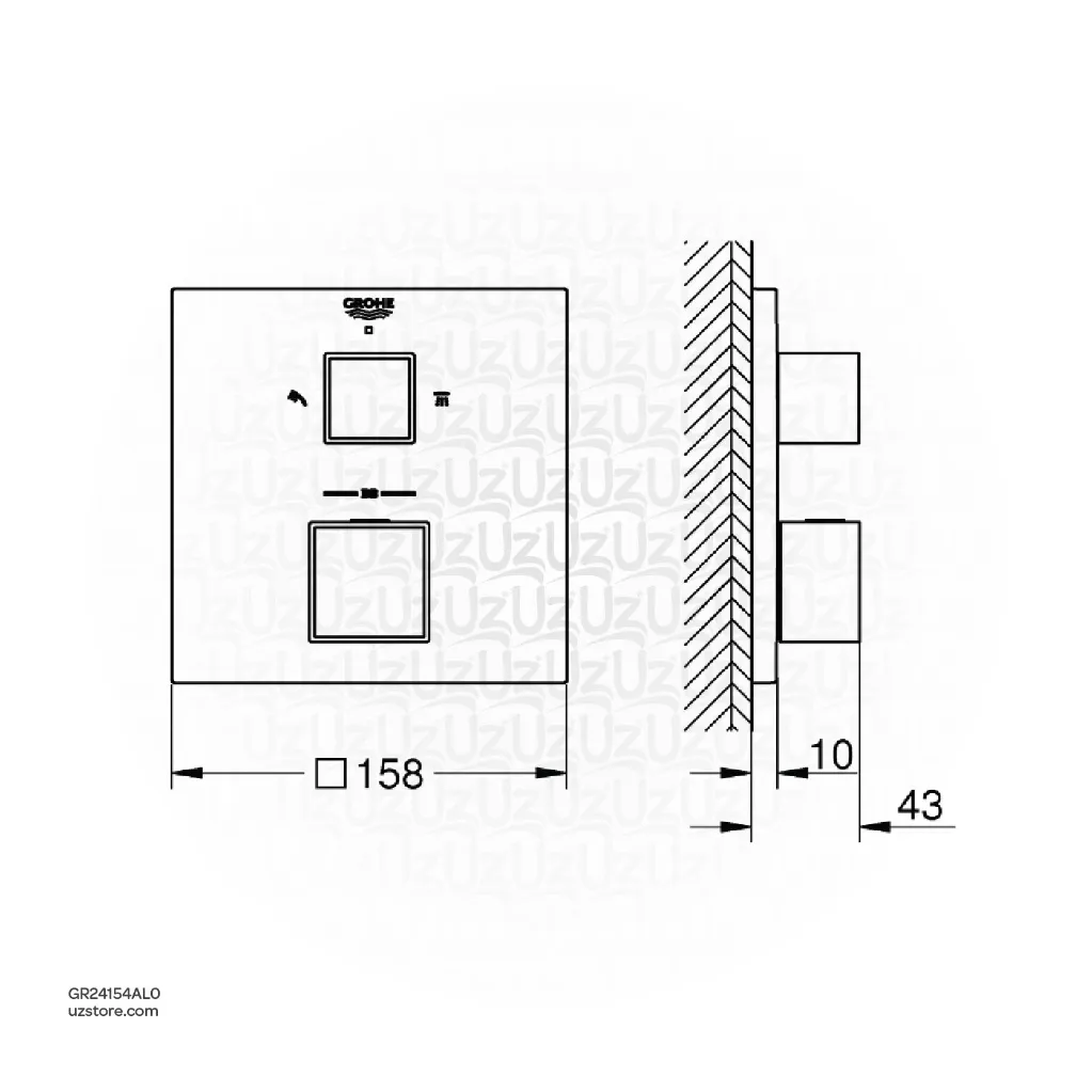 Uzstore  GROHE Grohtherm Cube Safety shower mixer for 2 outlets with integrated shut off diverter valve , 24154AL0 , brushed hard graphite GR24154AL0-02.webp