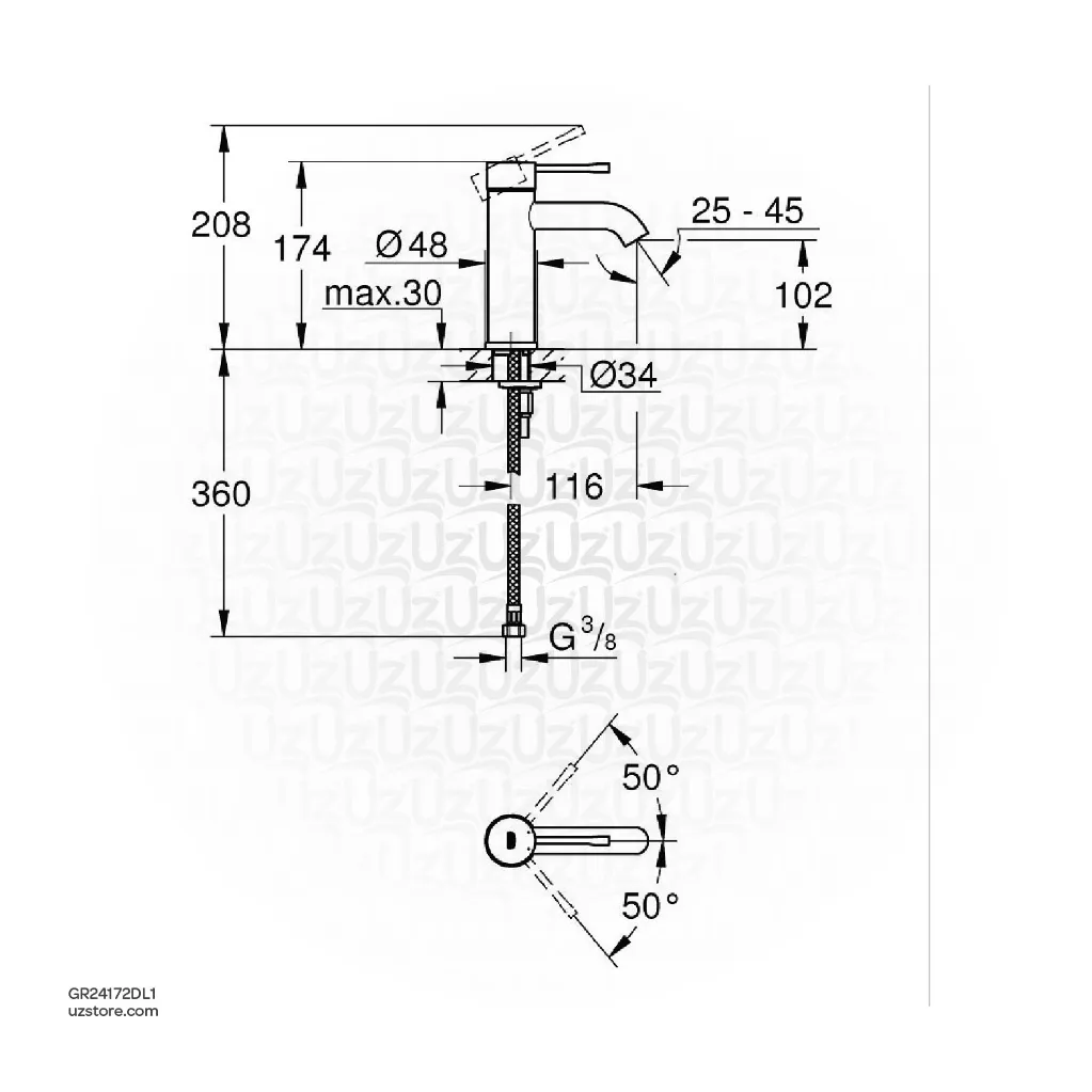 Uzstore GROHE Essence Single-lever basin mixer Half Inch S-Size , 24172DL1 , brushed warm sunset GR24172DL1-02.webp