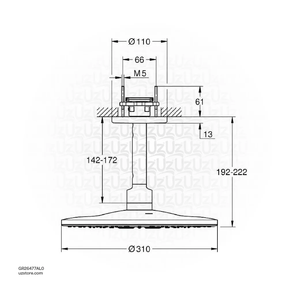 Uzstore GROHE Rainshower SmartActive 310 Head shower set ceiling 142 mm , 2 sprays , 26477AL0 , brushed hard graphite GR26477AL0-02.webp