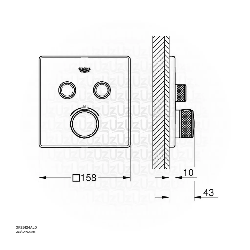 Uzstore GROHE Grohtherm SmartControl Safety mixer for concealed installation with 2 valves , 29124AL0 , brushed hard graphite GR29124AL0-02.webp