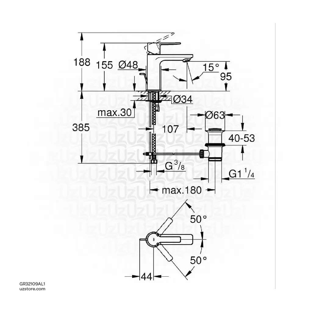 Uzstore GROHE Lineare Single-lever basin mixer Half inch XS-Size , 32109AL1 , brushed hard graphite  GR32109AL1-02.webp