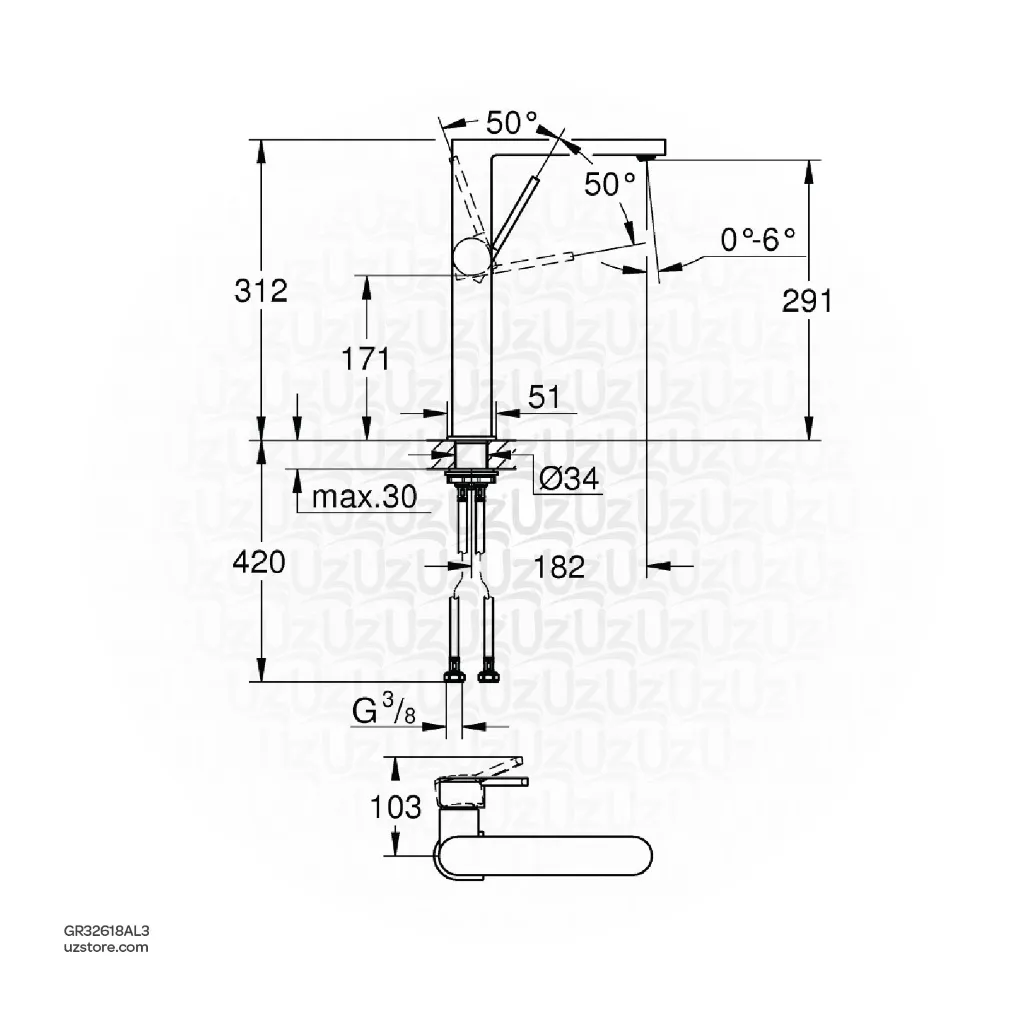 Uzstore GROHE GROHE Plus Single-lever basin mixer Half inch  XL-Size , 32618AL3 , brushed hard graphite GR32618AL3-02.webp