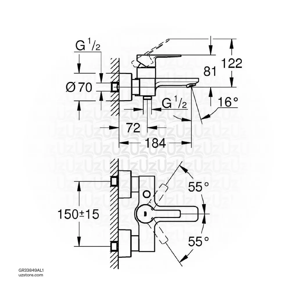Uzstore GROHE Lineare Single-lever bath mixer Half inch  , 33849AL1 , brushed hard graphite  GR33849AL1-02.webp