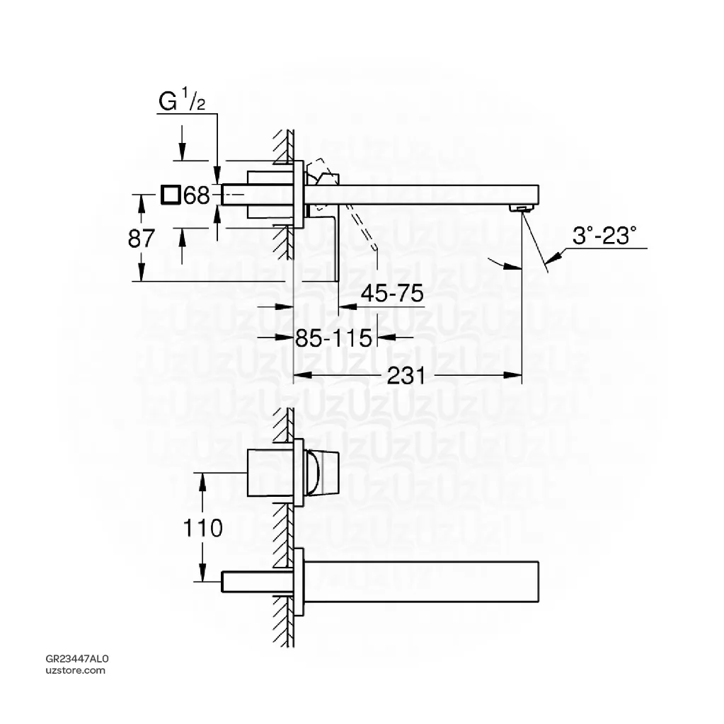 Uzstore GROHE Eurocube 2-hole basin mixer M-Size , 23447AL0 , brushed hard graphite GR23447AL0-02.webp