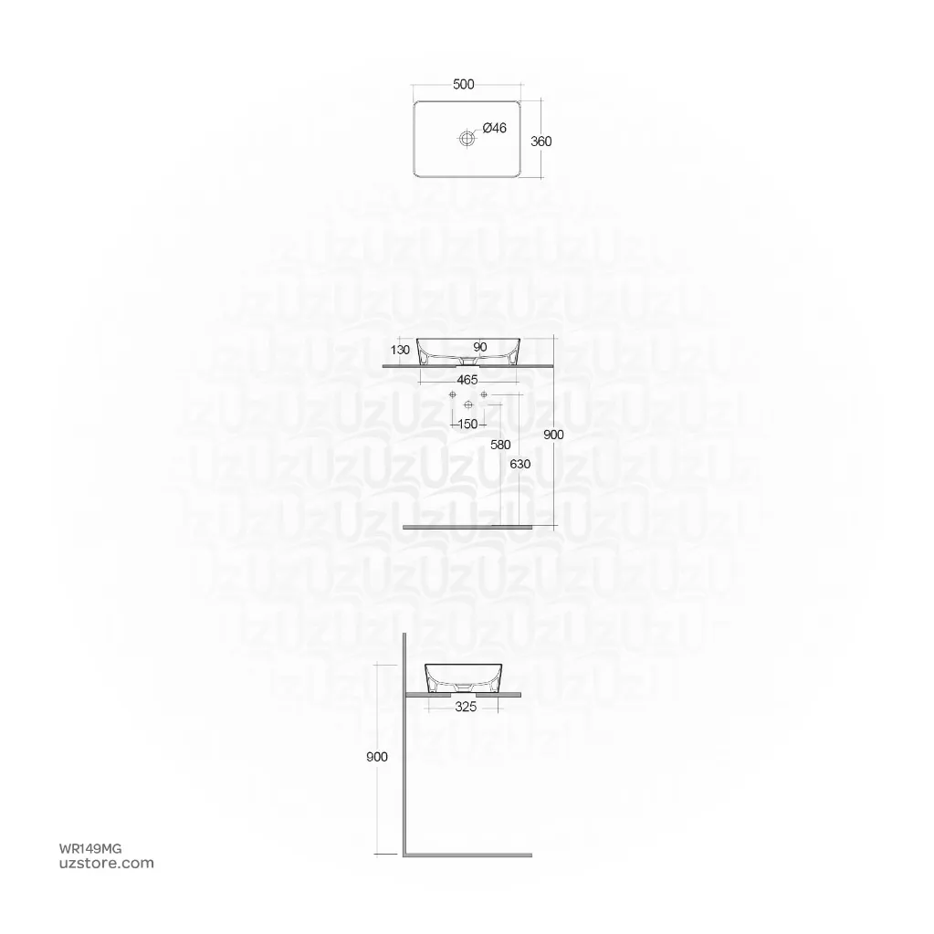 Uzstore RAK Ceramic Feeling Counter Top Wash Basin Rectangle 50CM - FEECT5000505A MATT GREIGE WR149MG-02.webp
