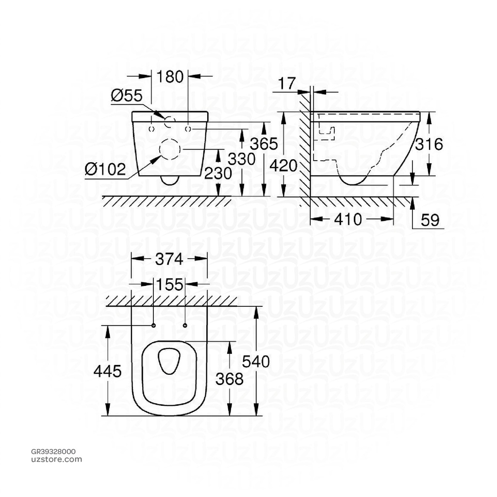 GROHE Euro Ceramic Wall hung WC , 39328000 , alpine white