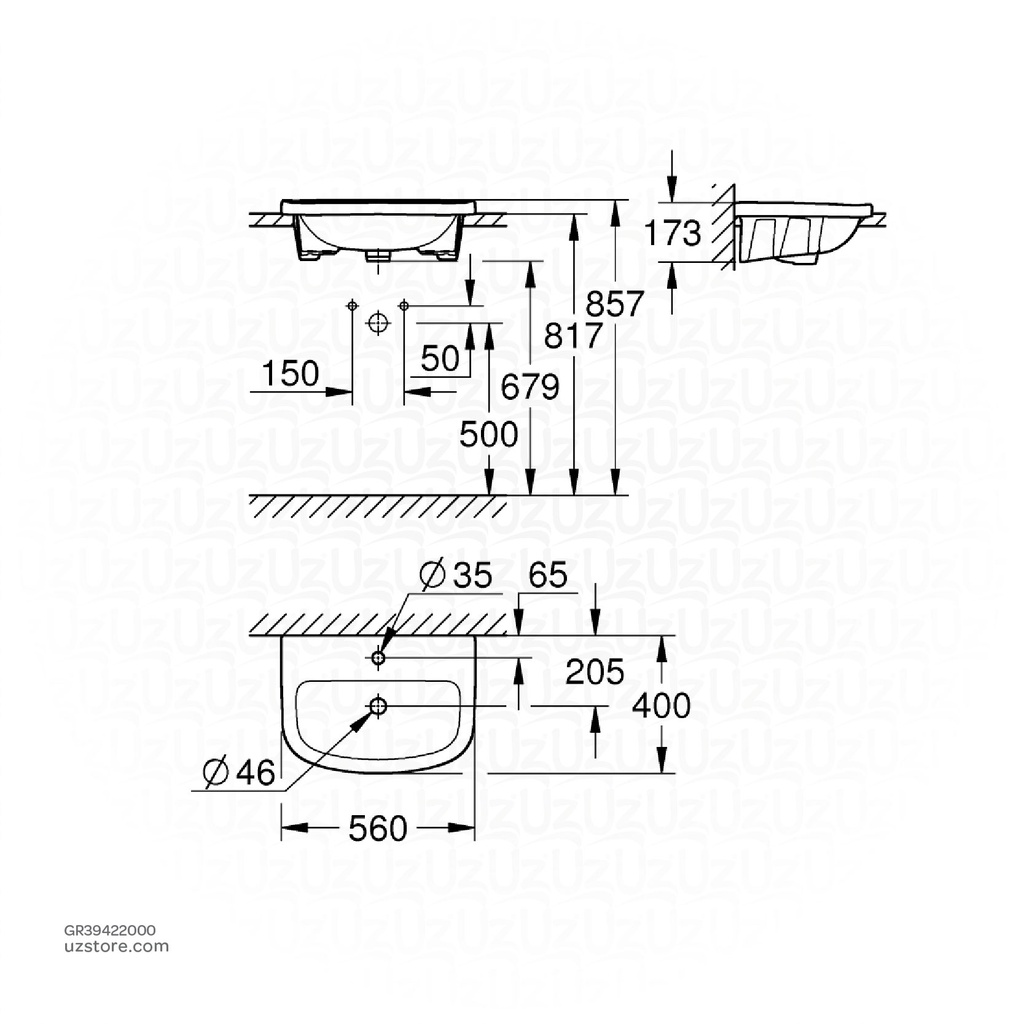 GROHE Bau Ceramic Counter basin 55 , 39422000 , alpine white