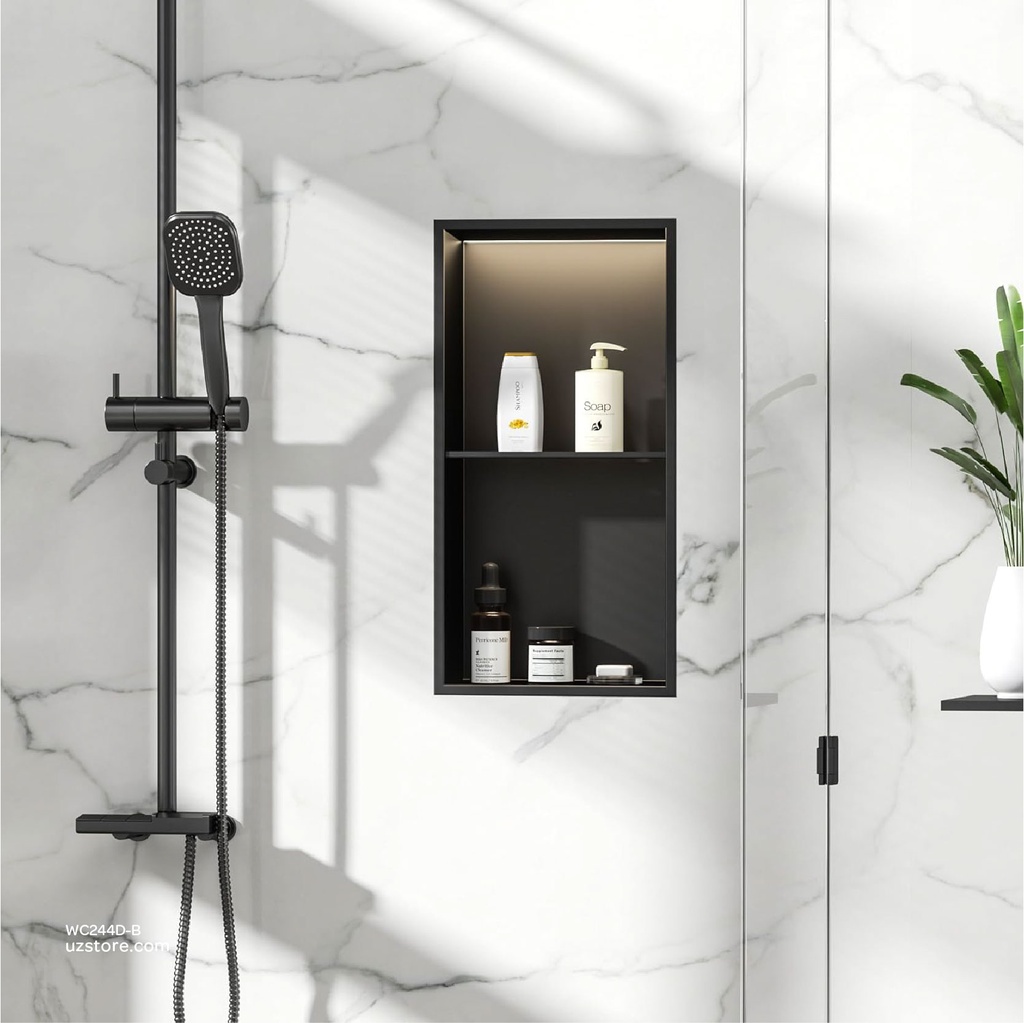 Matte Black Stainless steel Double Niche wall with light  , B2023B-LED-L