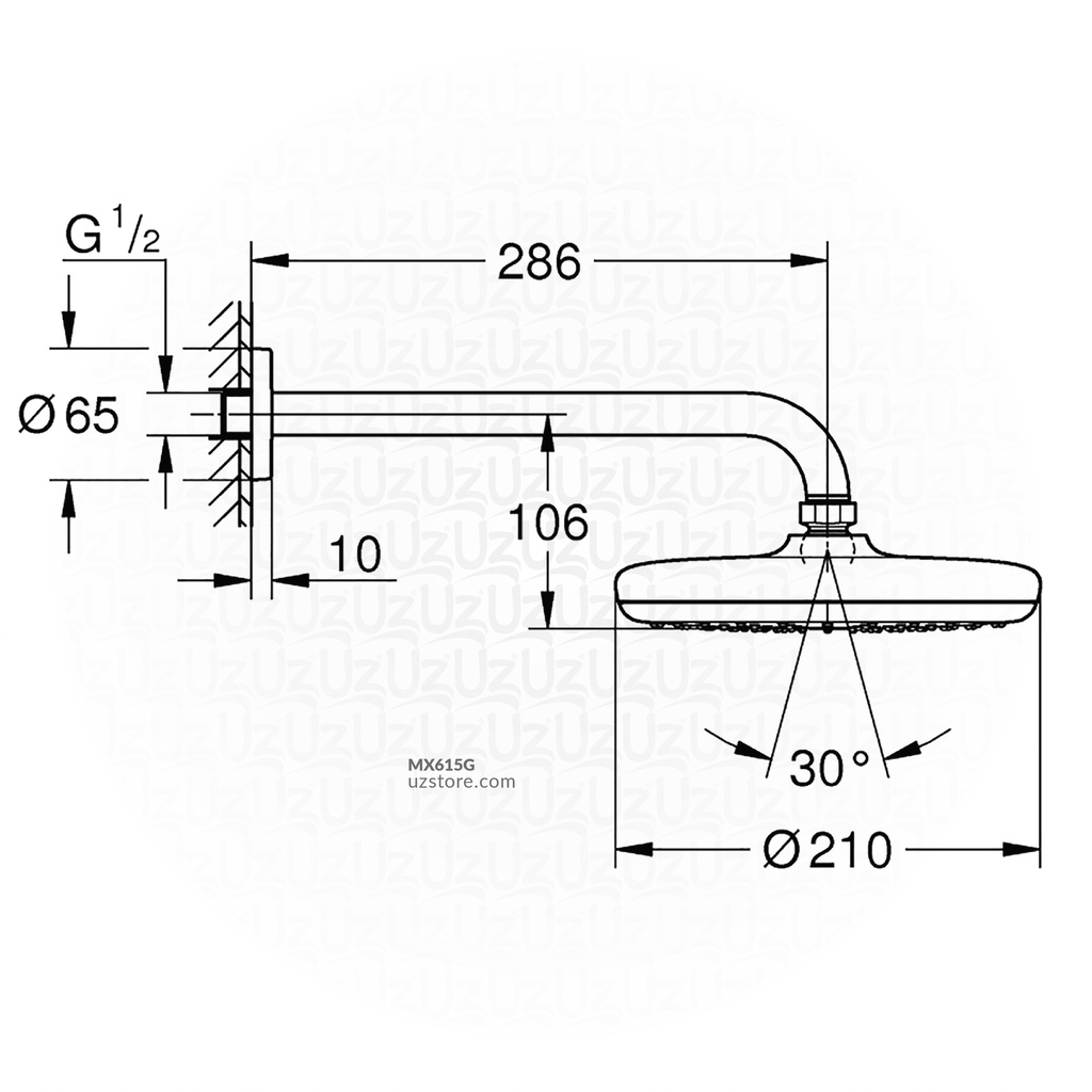 Grohe 26412000 TEMPESTA 210 HEAD SHOWER SET 286 MM, 1 SPRAY with Shower Arm Chrome