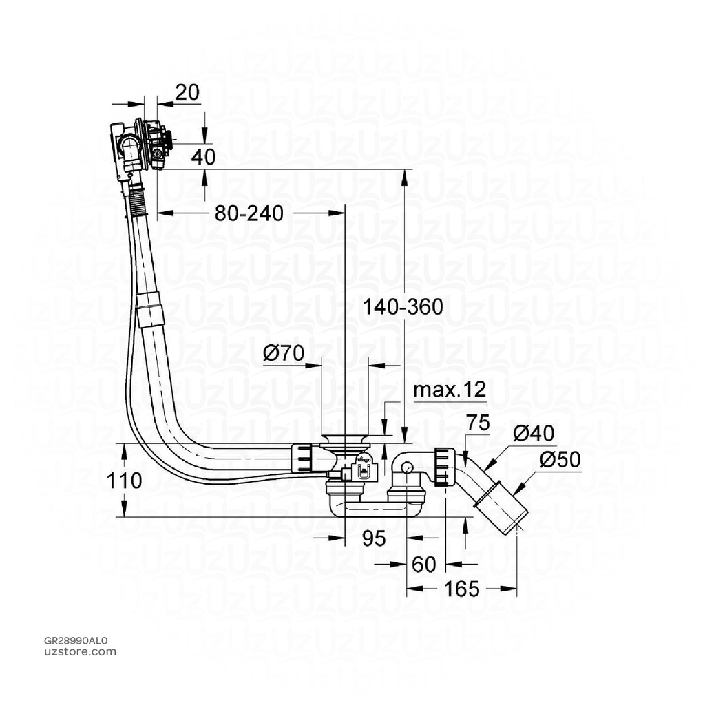 GROHE Talentofill Inlet , pop-up and waste-system , 28990AL0 , brushed hard graphite