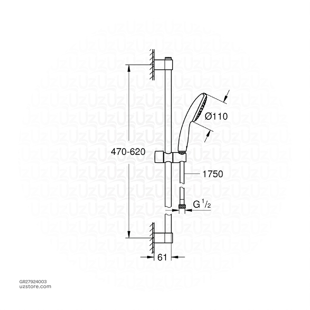 GROHE Tempesta 110 Shower rail set 1 spray (Rain) , 27924003 , chrome