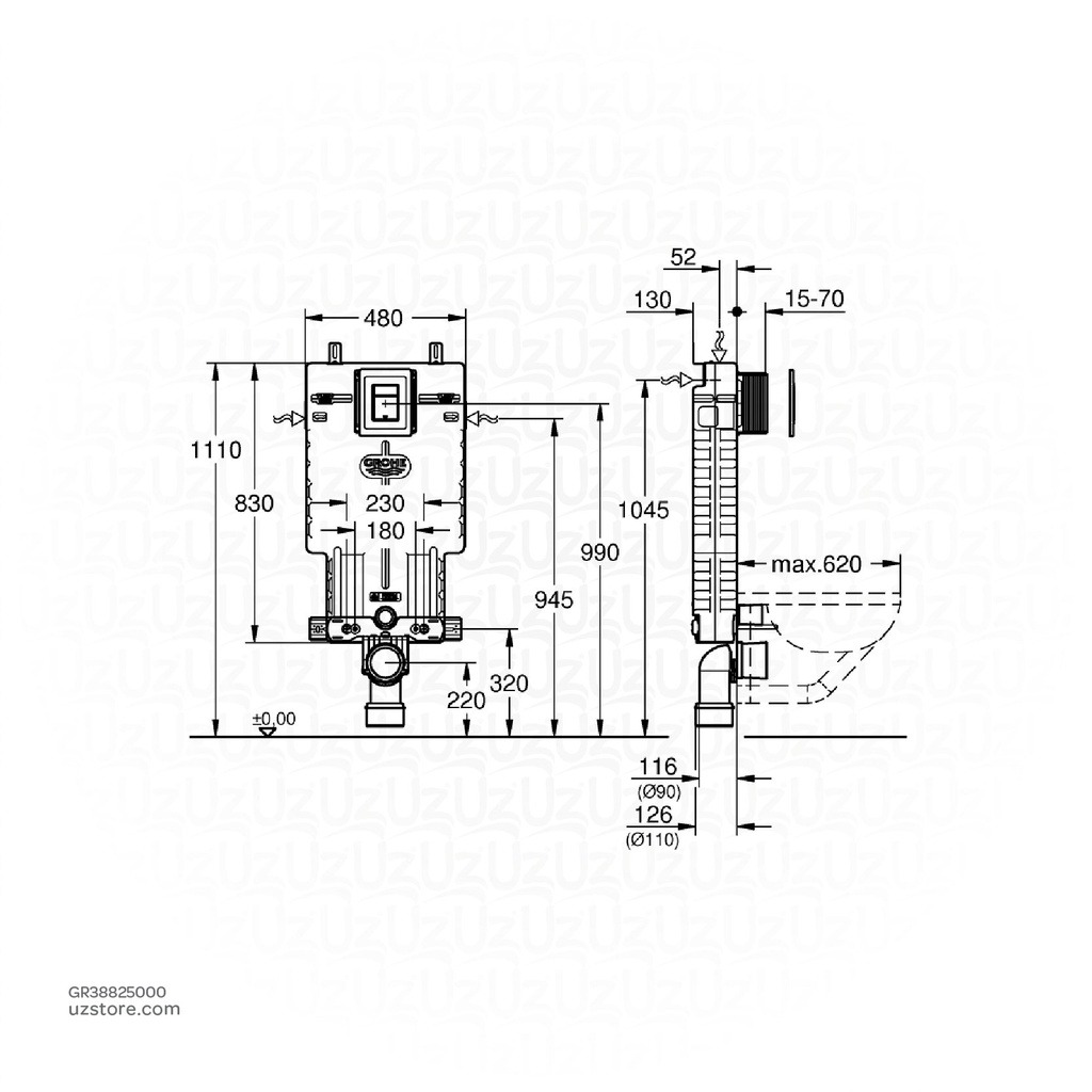 GROHE Uniset 2-in-1 set for WC , 38825000 , chrome