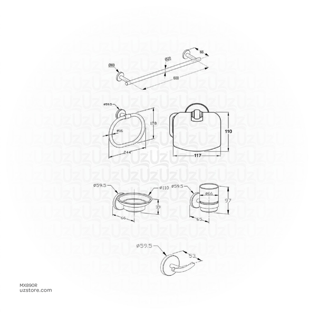 KLUDI RAK Caliber Bathroom Accessories Set ( 6 pcs ) Rose Gold, 
RAK21021.RG1