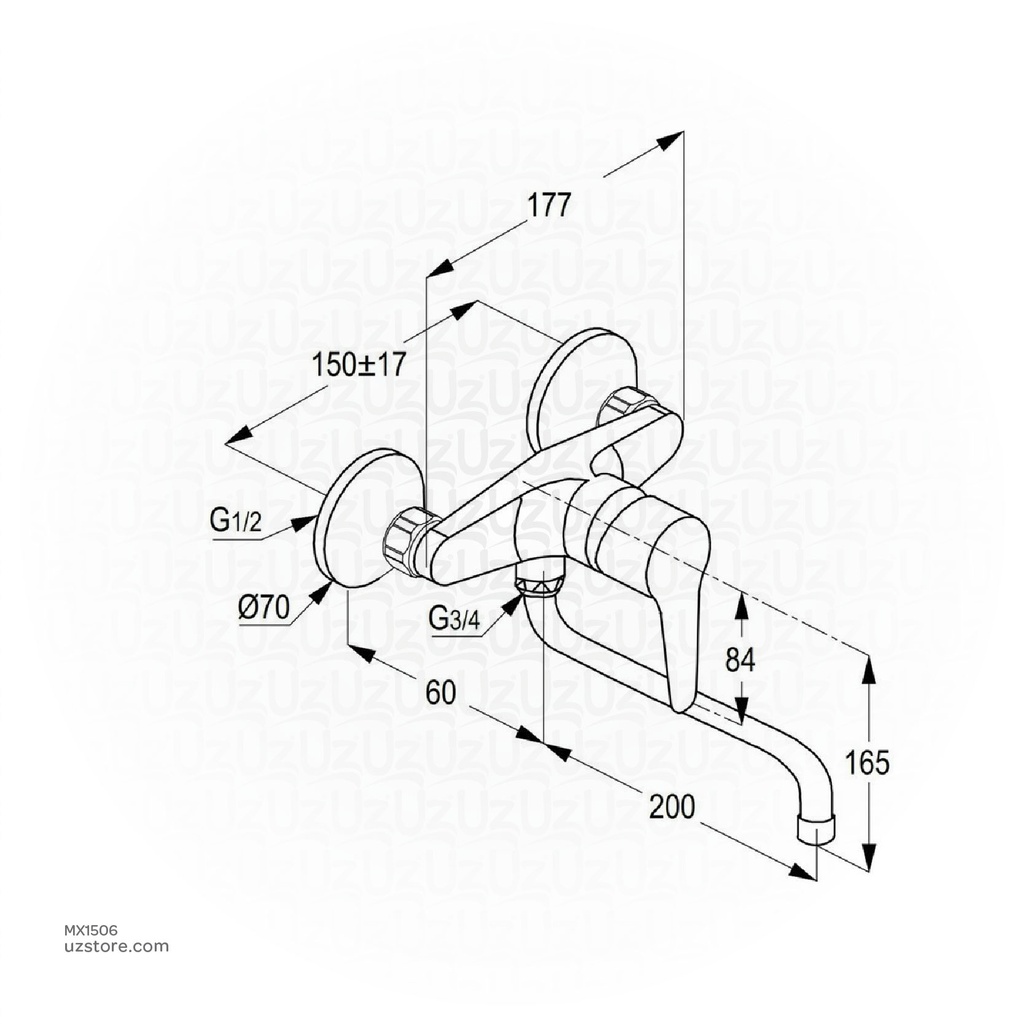 KLUDI RAK Polaris Wall-Mounted Single Lever Sink Mixer,
 RAK10008-03