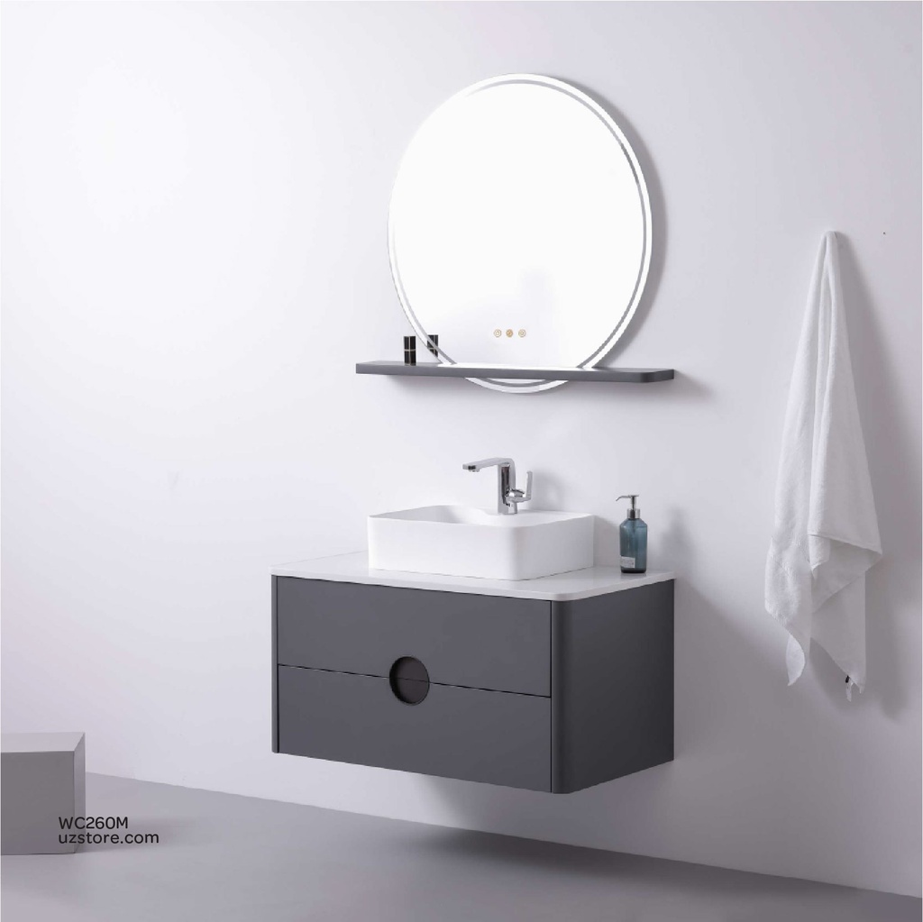 Mirror with LED light, microwave sansor, with shelf  KZA-23102090M 800*800*25