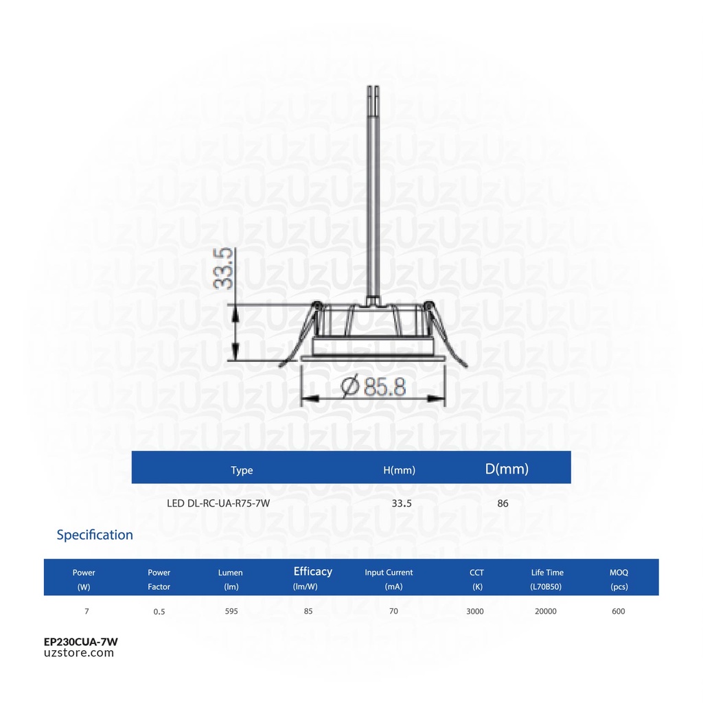 OPPLE LED Down light Rc-UA R75-7W , 3000K Warm White , 540001357800