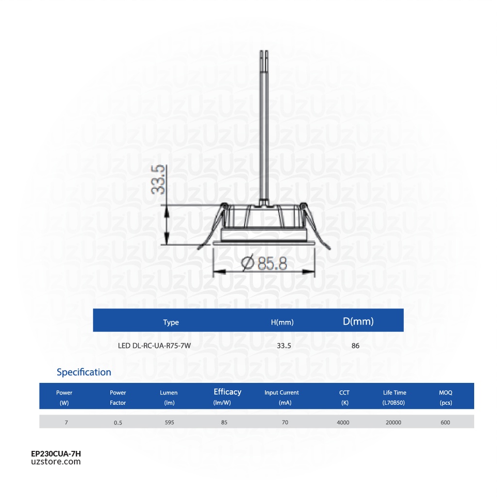 OPPLE LED Down light Rc-UA R75-7W , 4000K Natural White , 540001357900