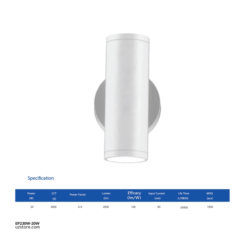 OPPLE LED Outdoor Wall Light-20W-3000K-15D-WH-GP , 3000K Warm White 715000001910 