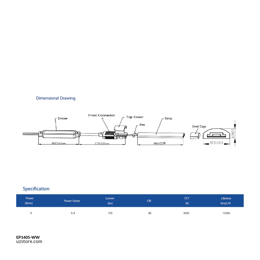 OPPLE LED Strip Light U 50M 2835-9W-WF-830-12P-S , 3000K Warm White 504000018900