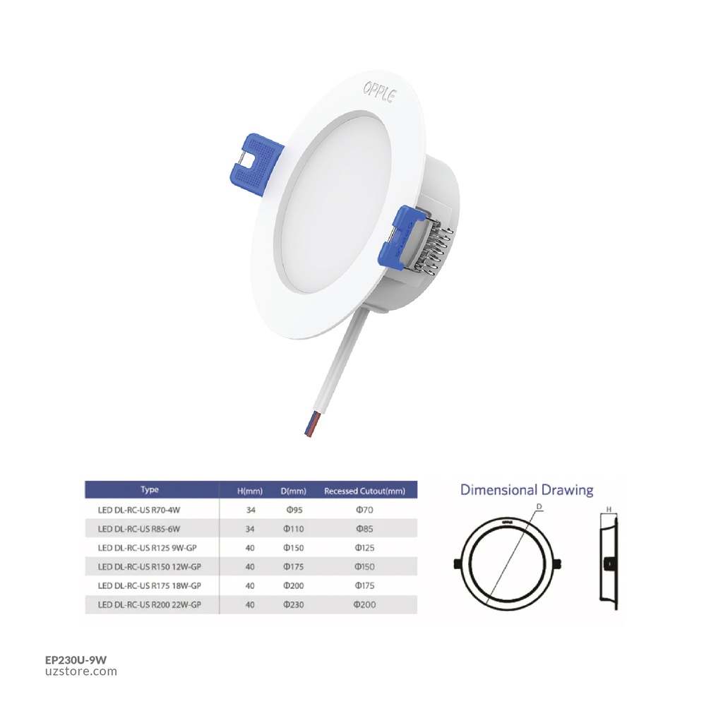 OPPLE LED US Down Light  RC-US-R125 9W , 3000K Warm White, 540001066410