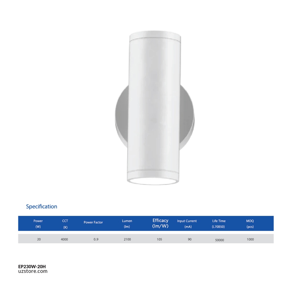 OPPLE LED Outdoor Wall Light-20W-4000K-15D-WH-GP , 4000K NaturalWhite 715000001810 