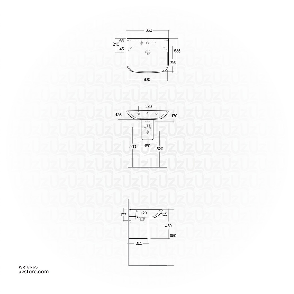 RAK Ceramic ORIGIN Wash Basin with Half Pedestal 65CM ORG0101AWHA + CY0103AWHA