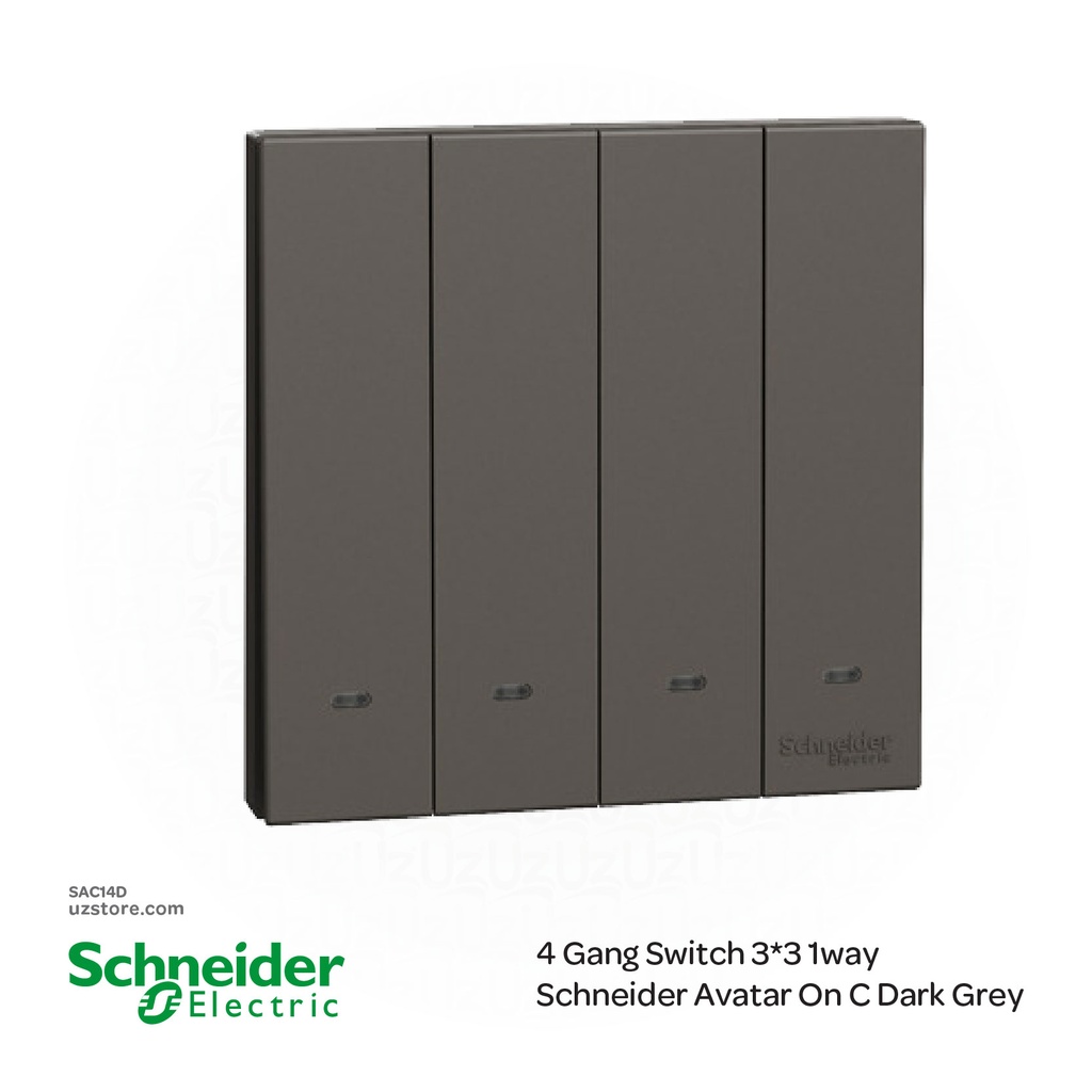 4 Gang 1way Switch 3*3 Schneider Avatar on C Dark Gray