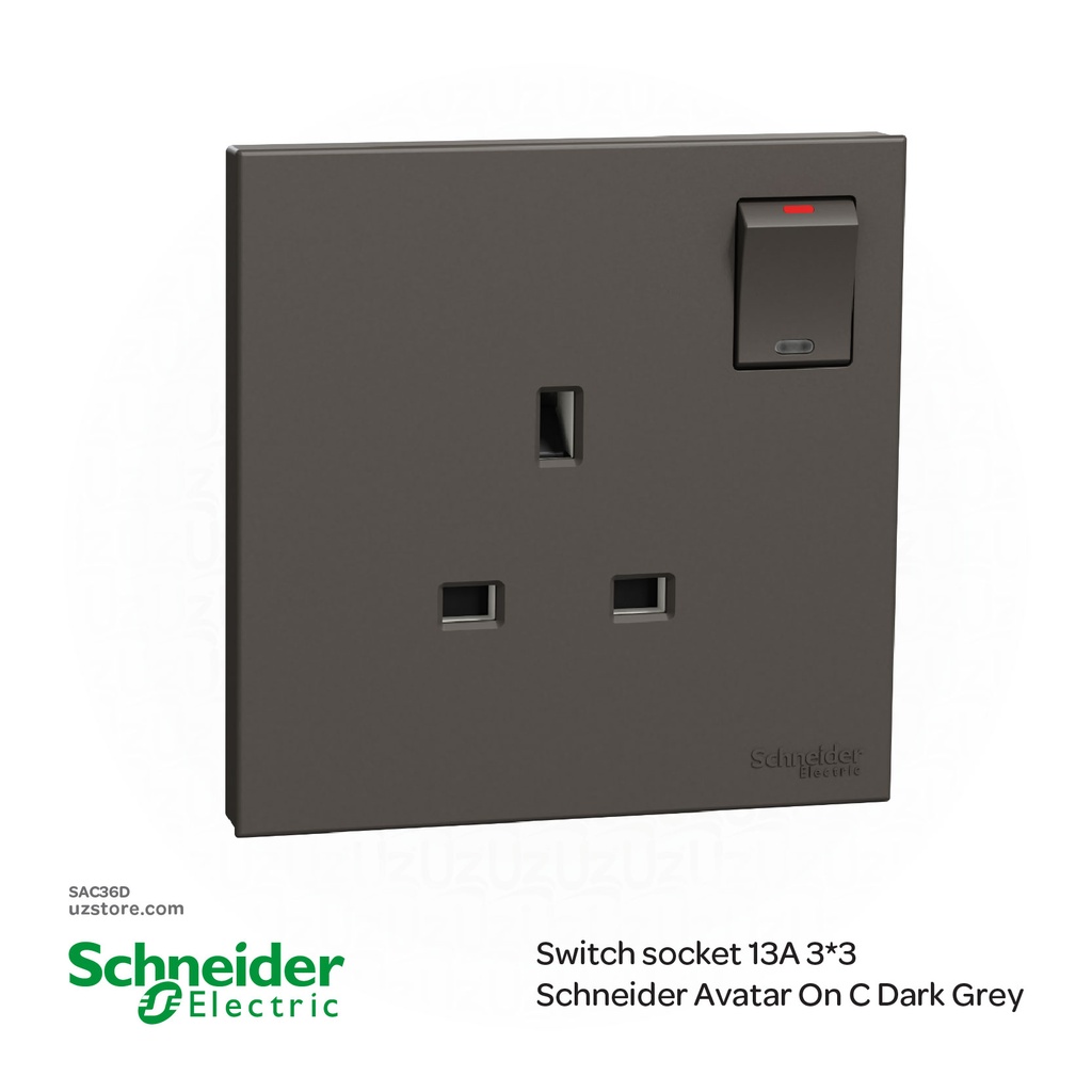 Switch socket 13A 3*3 Schneider Avatar On C Dark Grey
