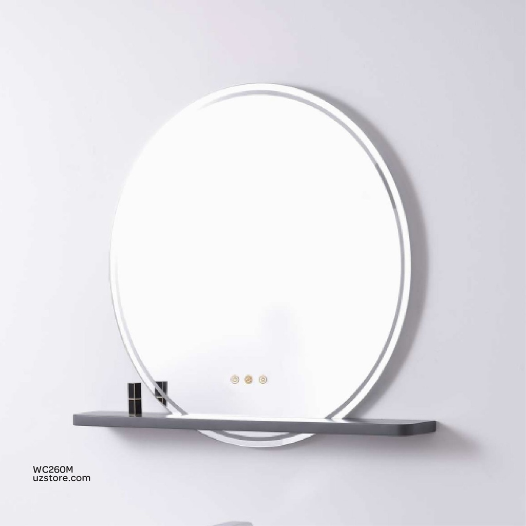 Mirror with LED light, microwave sansor, with shelf  KZA-23102090M 800*800*25