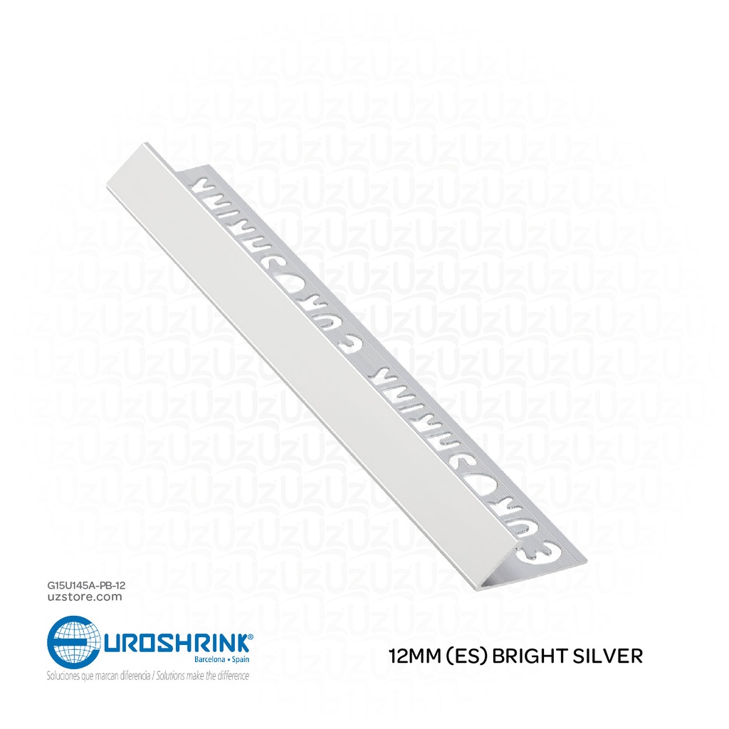 UROSHRINK Spain Tile Corner Steel Trim 145A-PB-12 Plata Brillo 12MM (ES) Bright Silver