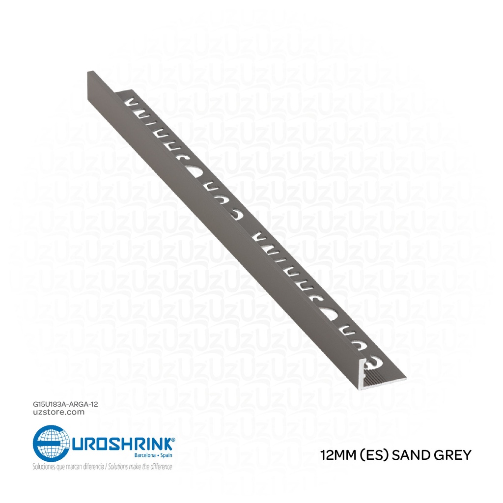[G15U183A-ARGR-12] UROSHRINK Spain Tile Corner Steel Trim 183A-ARGR-12 Arena Gris 12MM (ES) Sand Grey