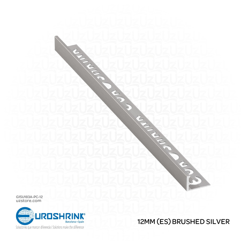 UROSHRINK Spain Tile Corner Steel Trim 183A-PC-12 Plata Cepillado 12MM (ES) Brushed Silver
