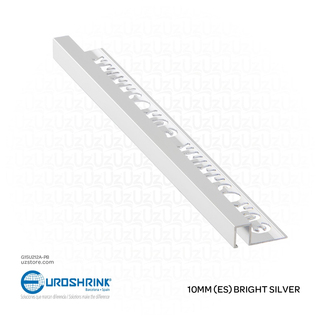 UROSHRINK Spain Tile Corner Steel Trim 212A-PB Plata Brillo 10MM (ES) Bright Silver