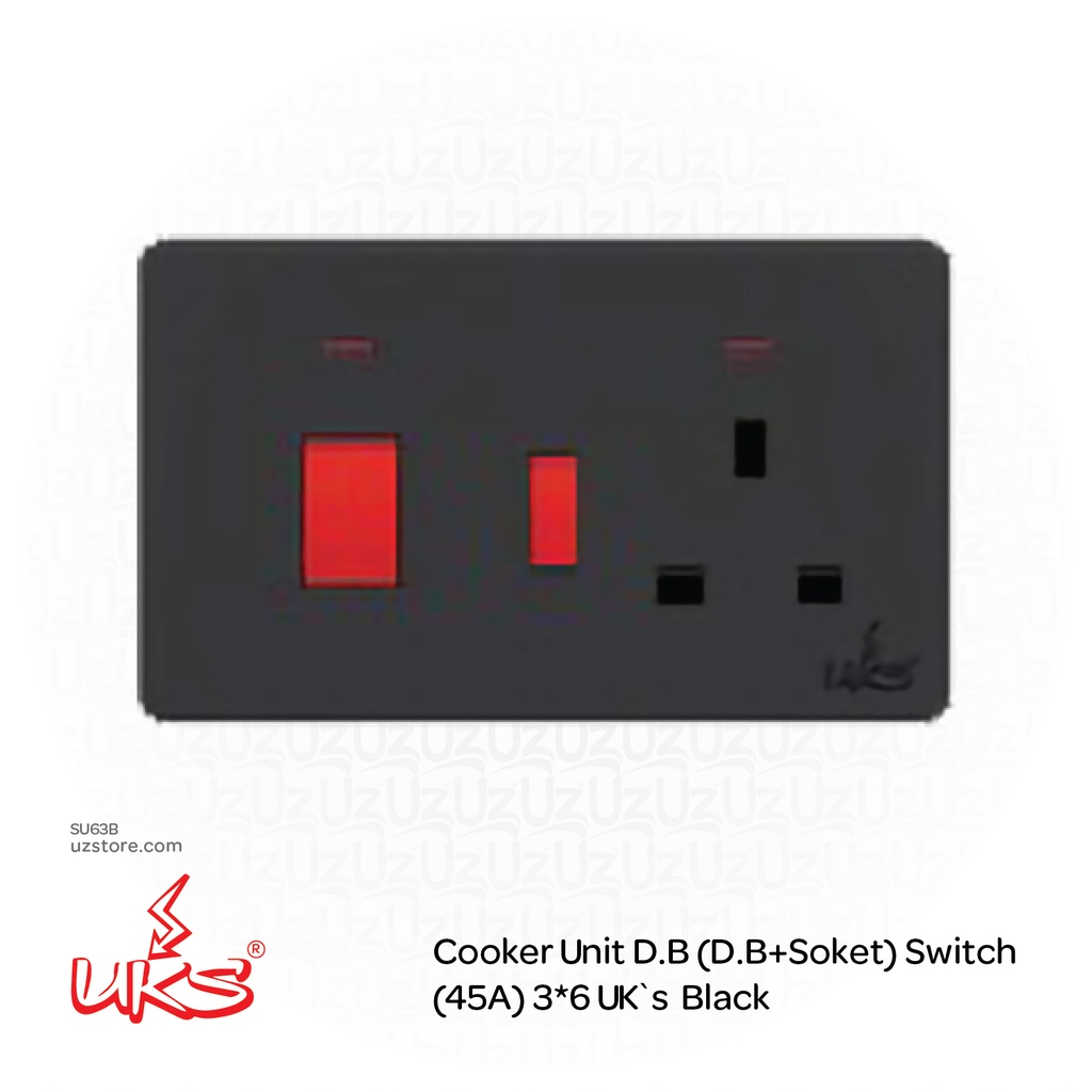 Cooker Unit D.B (D.B+Soket) Switch (45A) 3*6 UK`s BKV1570 Black