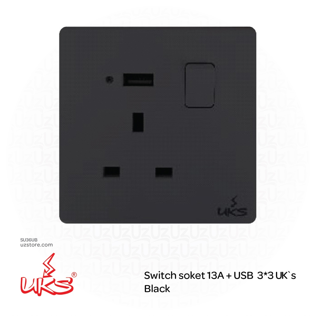 Switch soket 13A + USB  3*3 UK`s BKV1521DPU1 Black