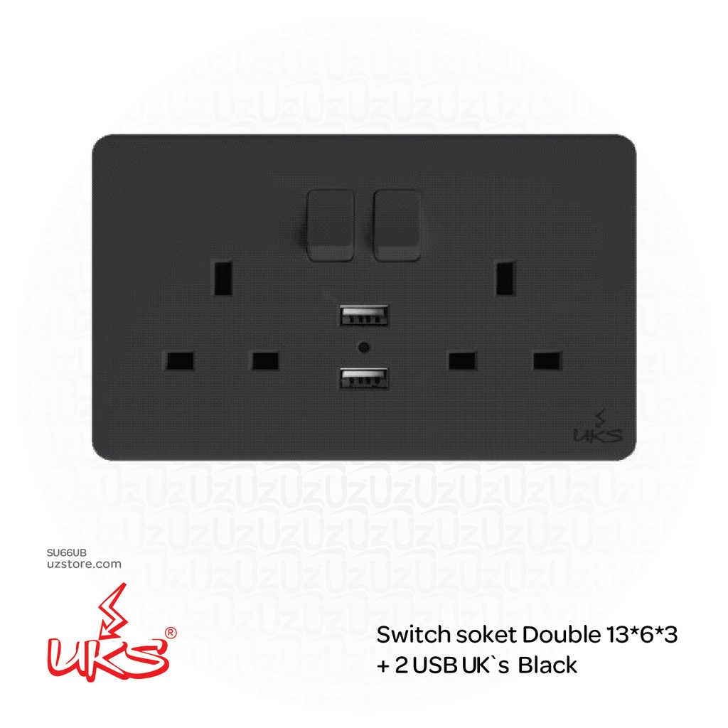Switch soket Double 13*6*3 + 2 USB UK`s BKV1522DPU2 Black