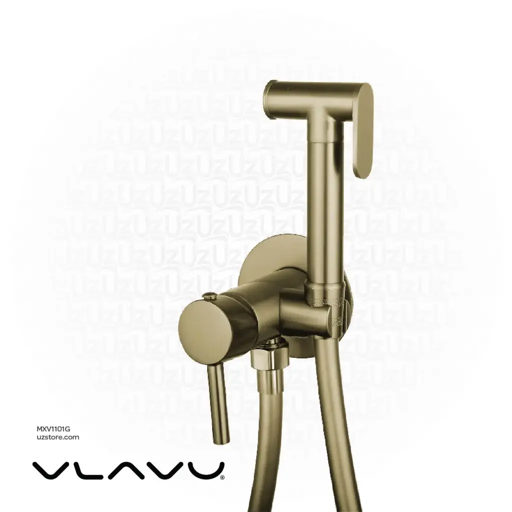 Vlavu Concealed Shattaf Set – Cold/Hot Water Mixer, Sprayer, 1.2m PVC Hose – Brushed Gold – E-A65012Q