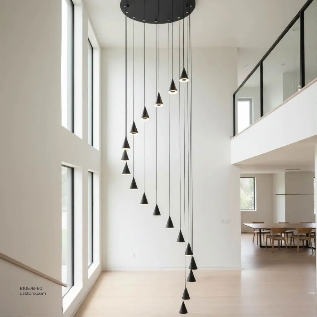 Double Height Spiral Chandelier (Black), Ø80cm, 160W, 3000K , MD2762S-55