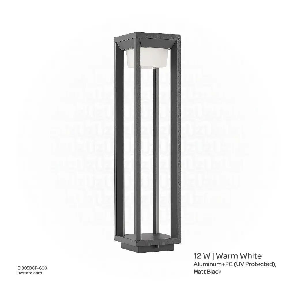 OPTARA Outdoor Bollard Light - 12WW, 3000-3500K, Aluminum+PC (UV Protected), Matt Black SH-21015PC/600