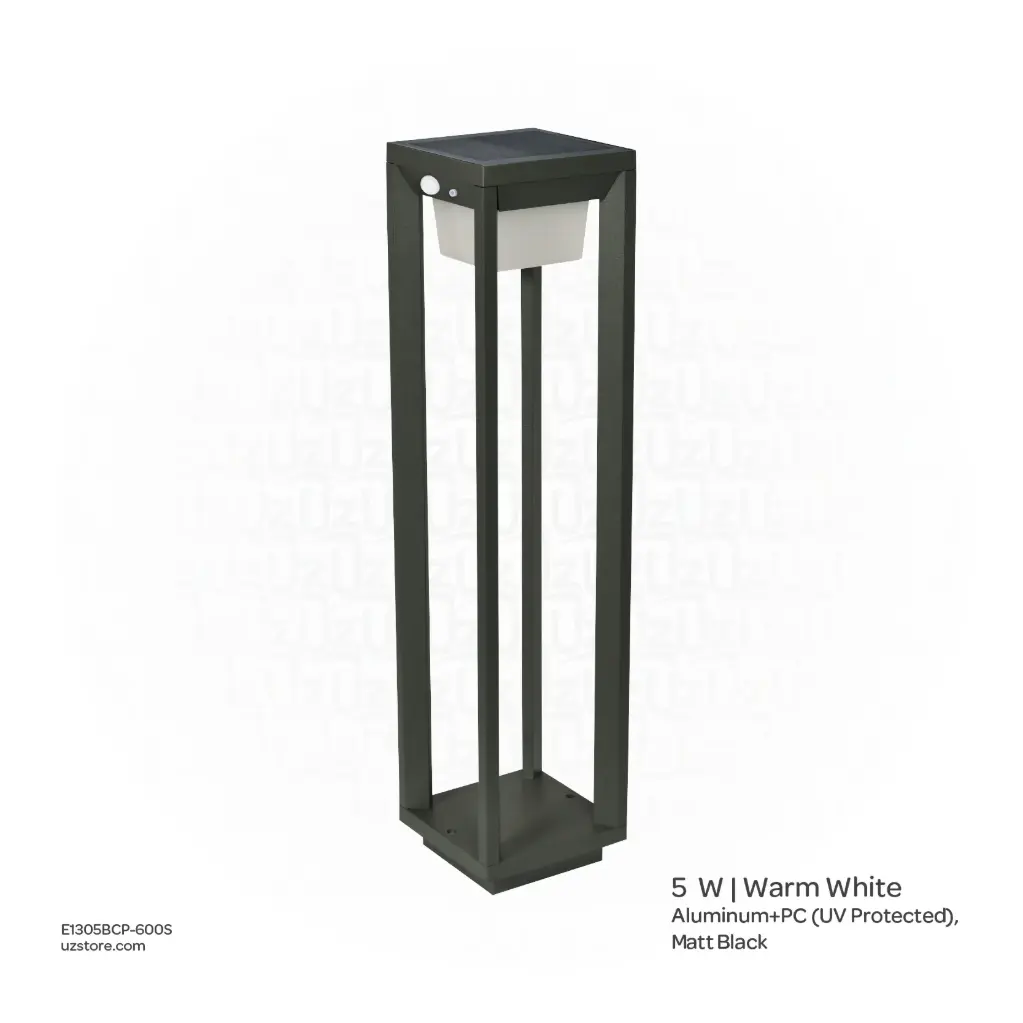 OPTARA Outdoor Bollard Light - 5WW, 3000-3500K, Aluminum+PC (UV Protected), Matt Black SH-21015TPC/600
