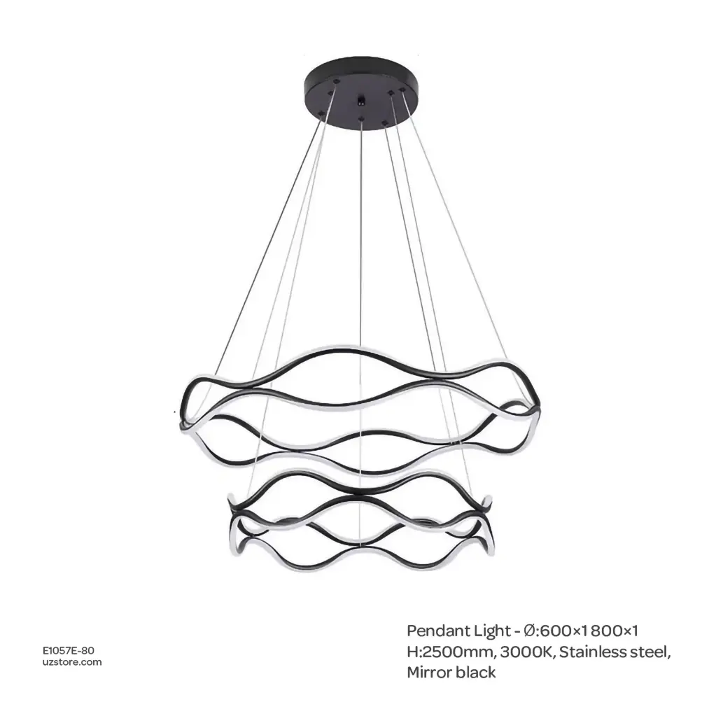OPTARA Pendant Light - Ø:600×1 800×1 , H:2500mm, 3000K, Stainless steel, Mirror black 11589-6+8