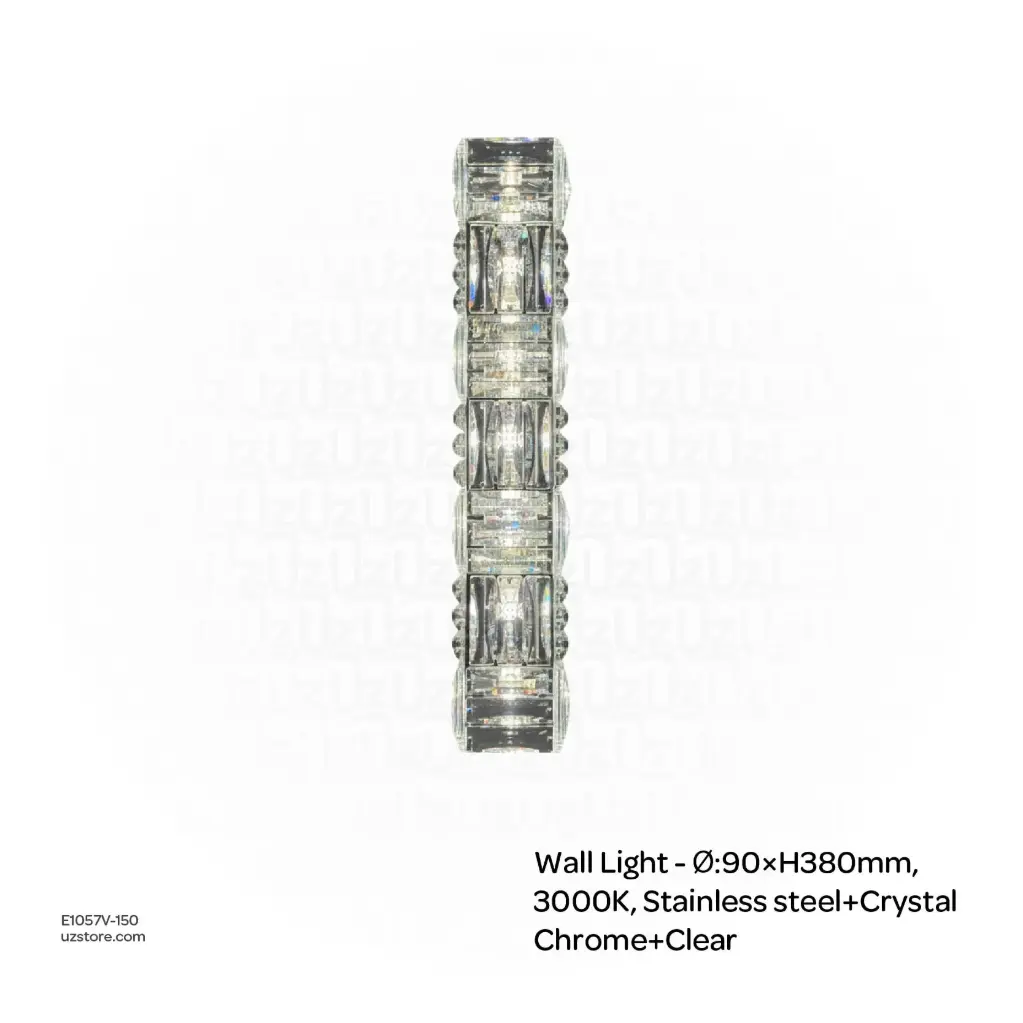 [E1057G-380] OPTARA Wall Light - Ø:90×H380mm, 3000K, Stainless steel+Crystal, Chrome+Clear 88165-5