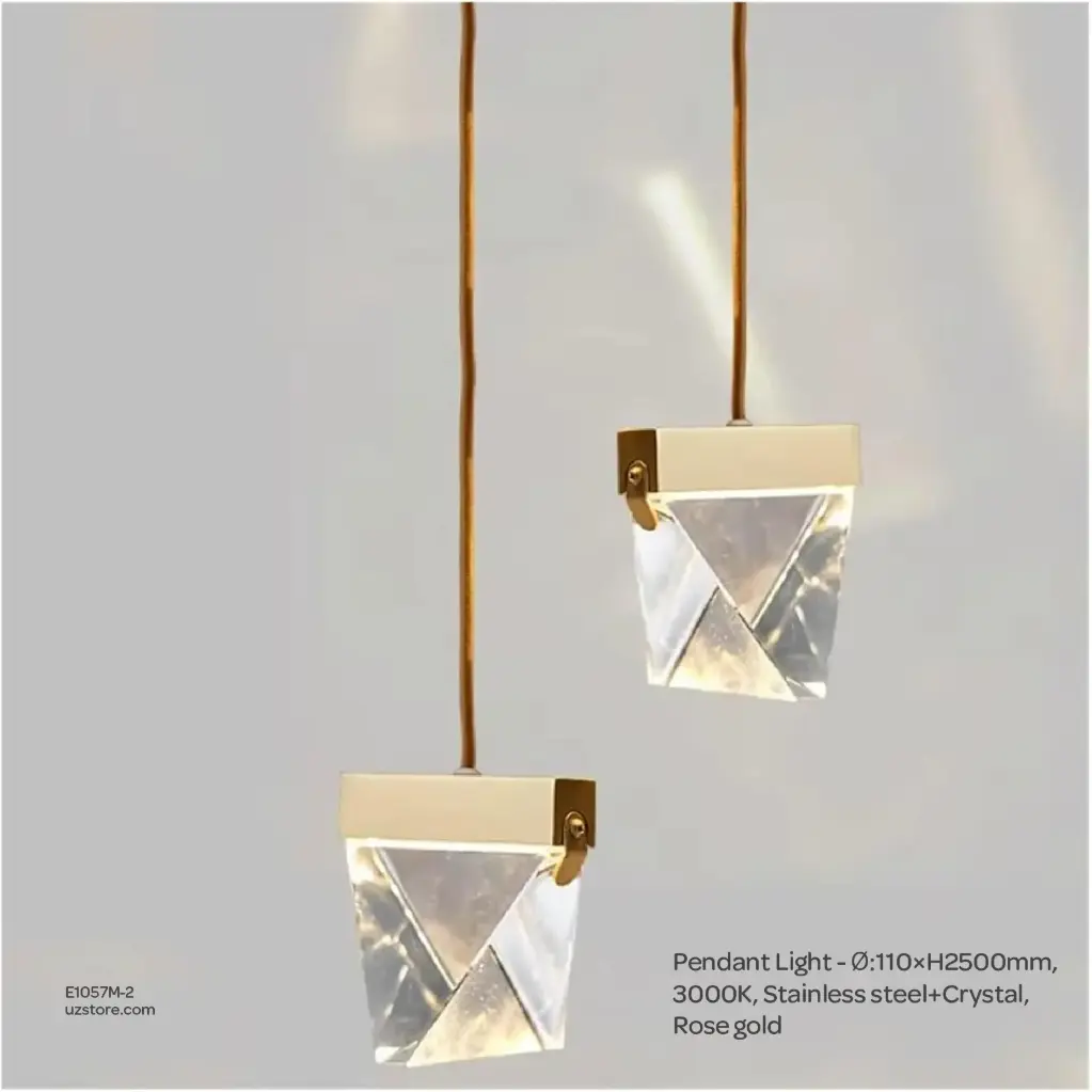 OPTARA Pendant Light - Ø:110×H2500mm, 3000K, Stainless steel+Crystal, Rose gold 22037-110-2