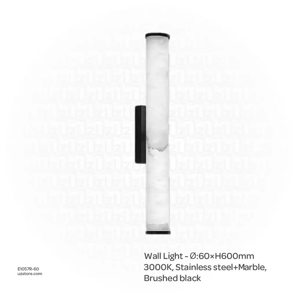 [E1057R-60] أوبتارا إضاءة جدارية - Ø:60×H600mm, 3000K, ستانلس ستيل+رخام, أسود مصقول BD5689-600